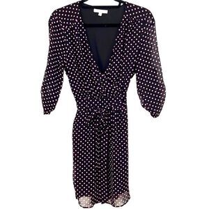 DR2 Wrap Polka Dot Sheer Lined Dress Black Pink Size Small